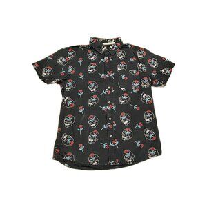 Cornerstore Bodega Shirt Mens L Black Skull Rose Print Short Sleeve Button-Up